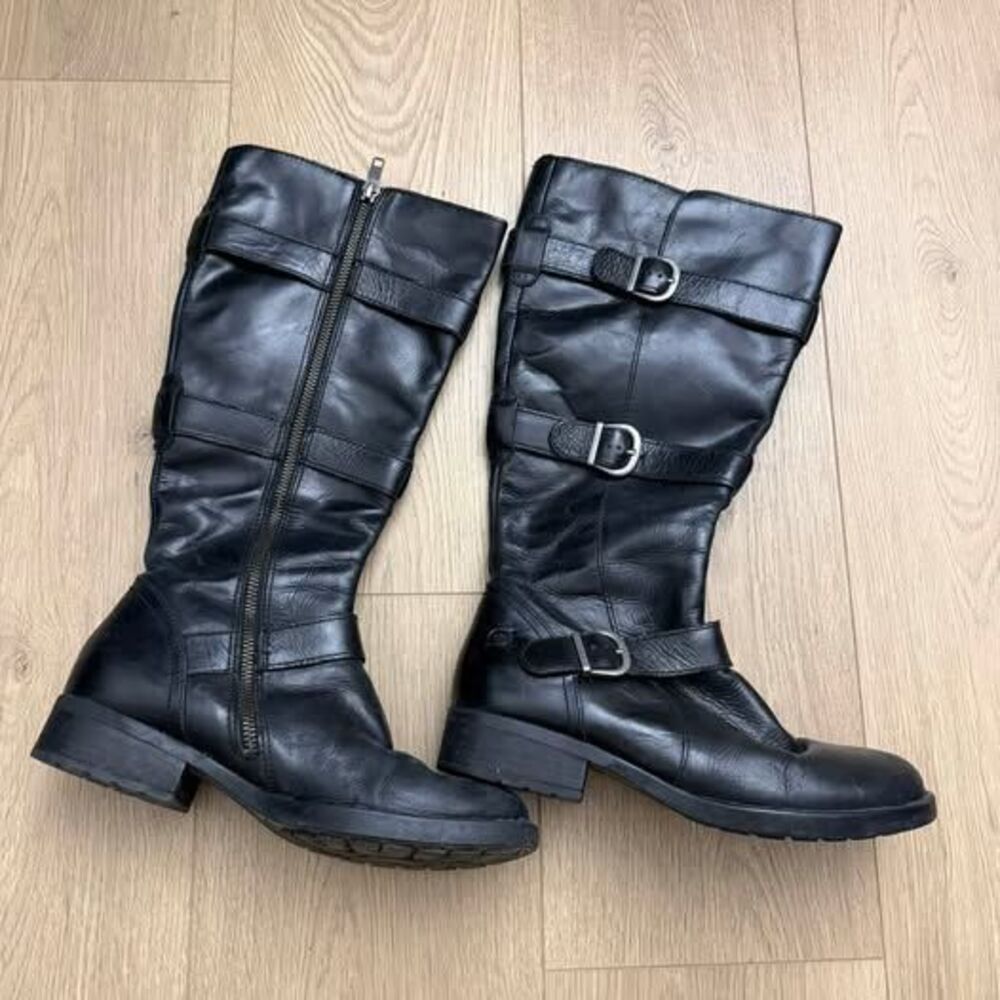Born Black Leather Tall Buckle Boots size 7 Women’s
